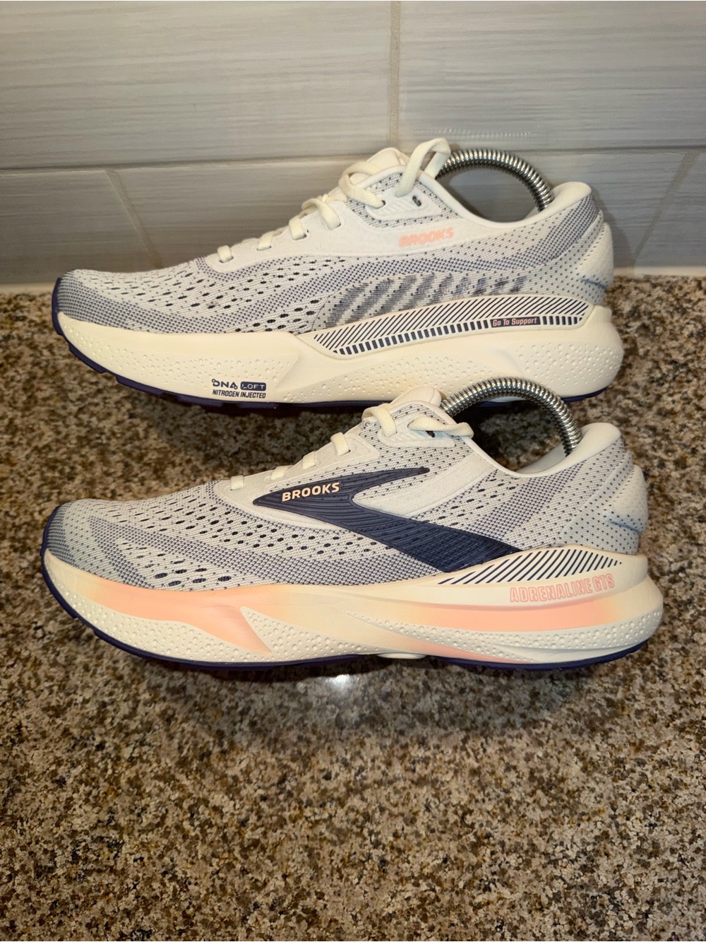 Brooks Women's Running Shoes in White, Navy & Peach